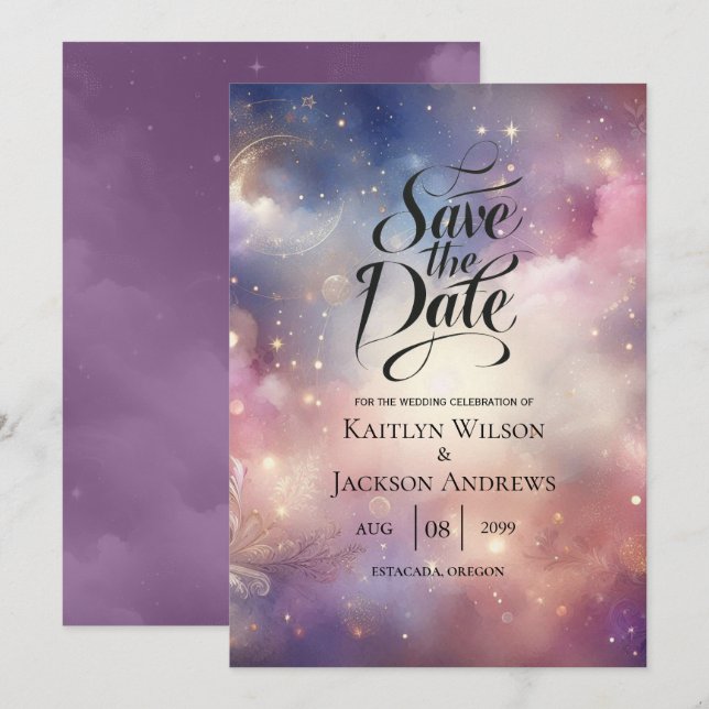 Shimmering Celestial Stardust Skies Wedding Save The Date (Front/Back)