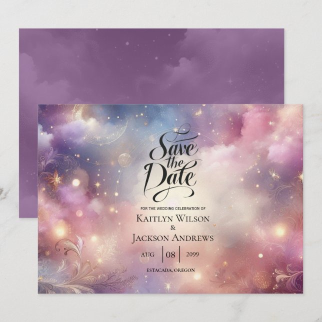 Shimmering Celestial Stardust Skies Wedding Save The Date (Front/Back)