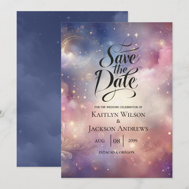 Shimmering Celestial Stardust Skies Wedding Save The Date (Front/Back)