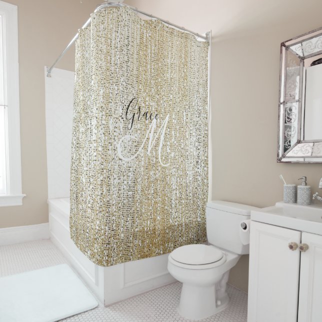Shimmering Champagne Sparkling Modern Monogram (In Situ)