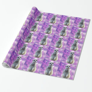 Shimmering Charm: Meerkat on Pink Bokeh Background Wrapping Paper