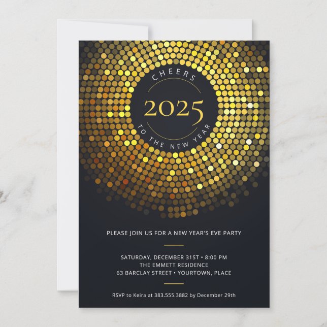 Shimmering Circle Lights New Year's Eve Party Invitation (Front)