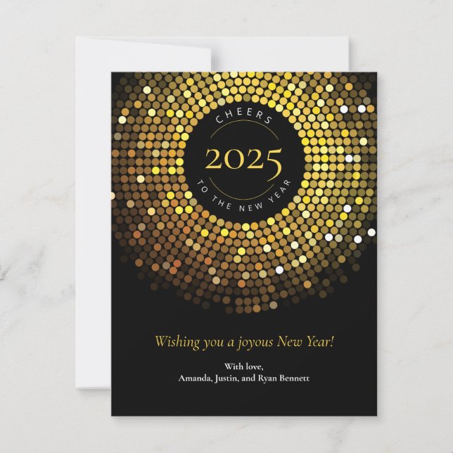 Shimmering Circle Lights New Year's Greeting Holiday Card (Front)