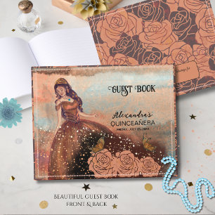 Shimmering Copper Quinceañera  - Elegant Gown Guest Book