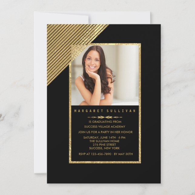 Shimmering Corner Stripes Photo Invitation (Front)