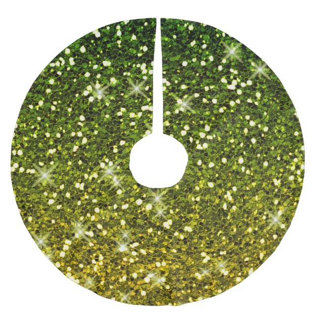 Shimmering Dark Green Gold Glitters Brushed Polyester Tree Skirt (Front)