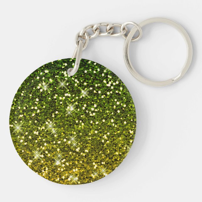 Shimmering Dark Green Gold Glitters Keychain (Back)
