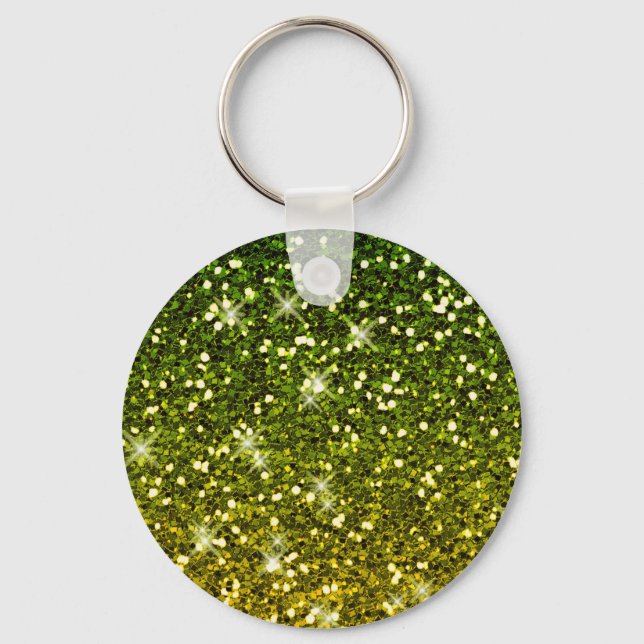 Shimmering Dark Green Gold Glitters Keychain (Front)