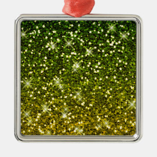 Shimmering Dark Green Gold Glitters Metal Ornament