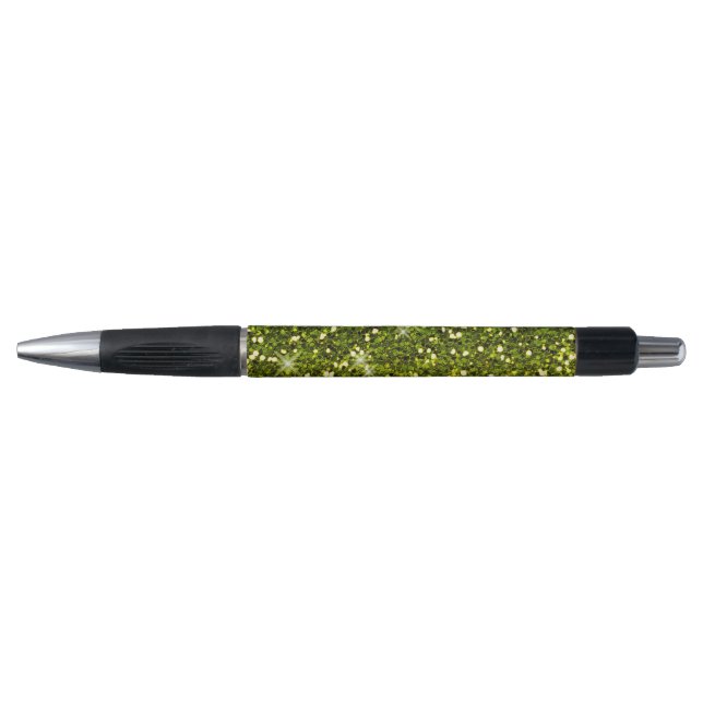 Shimmering Dark Green Gold Glitters Pen (Front)
