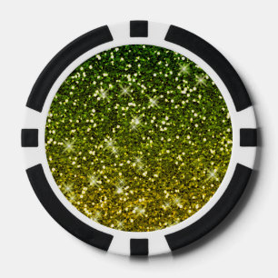 Shimmering Dark Green Gold Glitters Poker Chips