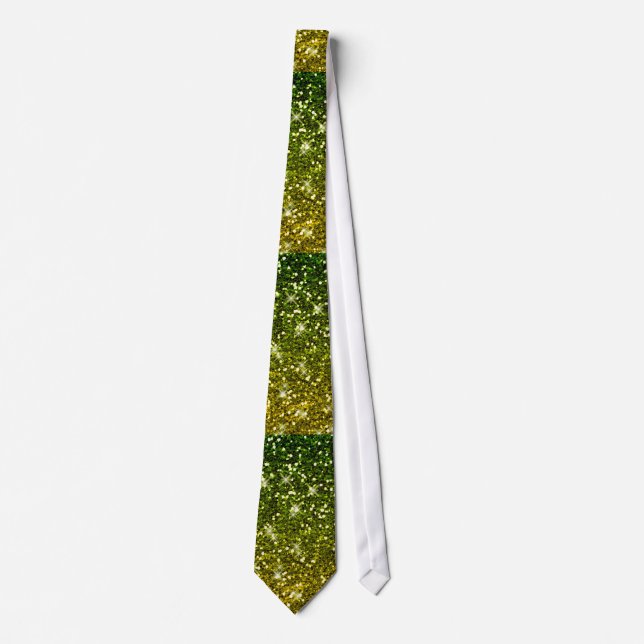 Shimmering Dark Green Gold Glitters Tie (Front)