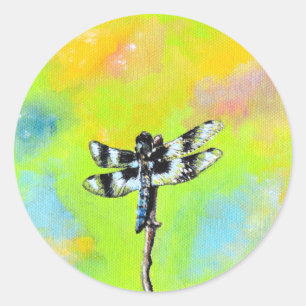 Shimmering Dragonfly Painting Classic Round Sticker