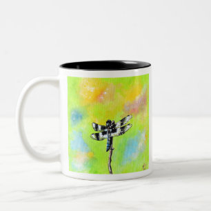 Shimmering Dragonfly Painting Two-Tone Coffee Mug