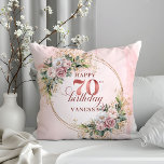Shimmering Dusty Pink Boho Pillow 70th Birthday<br><div class="desc">✅ For matching items search 36-70 in my collections ✅ Celebrate 70 years in style with this shimmering rose gold pillow. Featuring dusty pink, blush pink, and light pink watercolor flowers, lush greenery, eucalyptus accents, and a gold frame, this boho, floral, and bohemian design makes a perfect gift for a...</div>