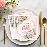 Shimmering Dusty Pink Flowers 80th Birthday Napkin<br><div class="desc">✅ For matching items search 36-80 in my collections ✅ Celebrate a special milestone with elegant 80th birthday napkins featuring shimmering rose gold, dusty pink and blush pink watercolor flowers, soft light pink florals, and delicate eucalyptus greenery in a chic boho frame. Perfect for a stylish 80th birthday party, these...</div>