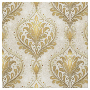 Shimmering Gold Damask Print Floral Design Pattern Fabric