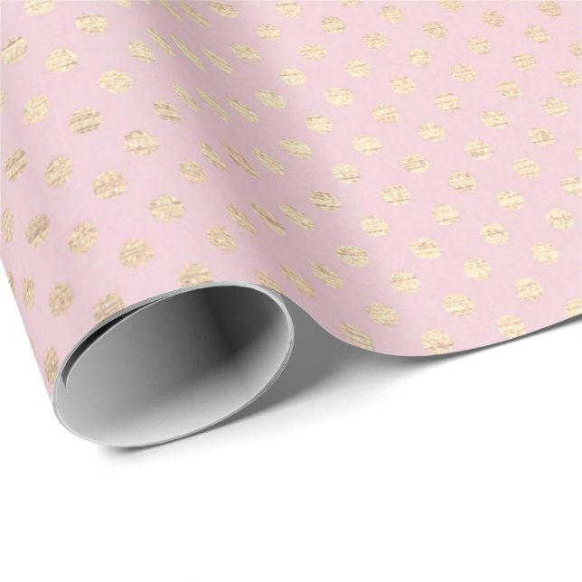 Shimmering Gold Dots On Blush Pink Wrapping Paper (Roll Corner)