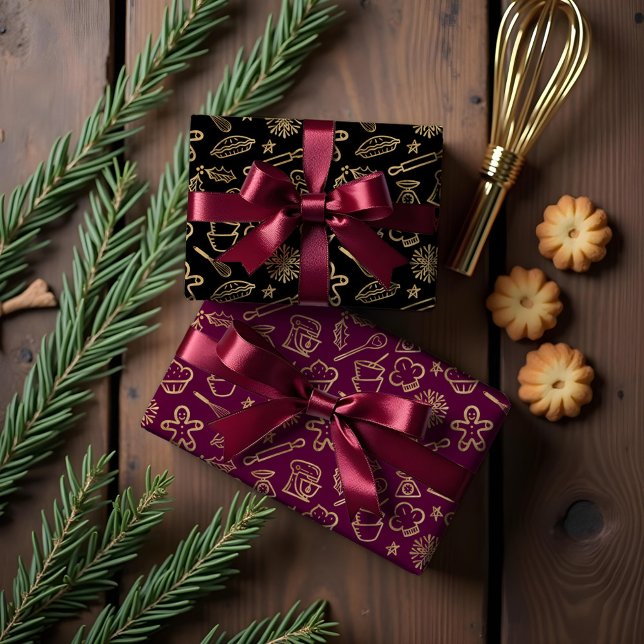 Shimmering Gold Festive Christmas Baking Pattern Wrapping Paper Sheet (Shimmering Gold Festive Christmas Baking Pattern Wrapping Paper Sheets)