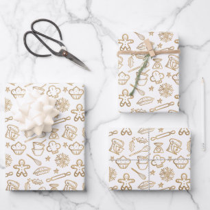 Shimmering Gold Festive Christmas Baking Pattern Wrapping Paper Sheet