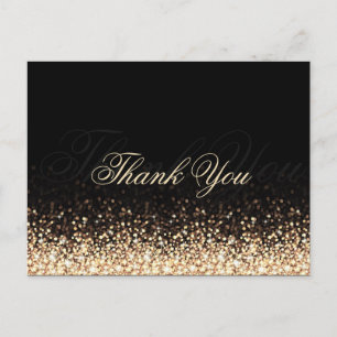 Shimmering Gold Glitter Black Thank You Postcard