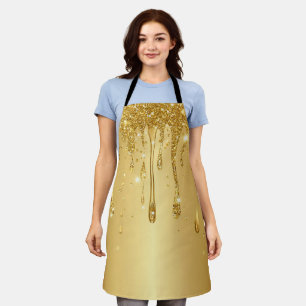 Shimmering Gold Glitter Drip Background Apron