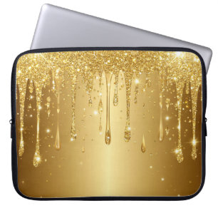 Shimmering Gold Glitter Drip Background Laptop Sleeve