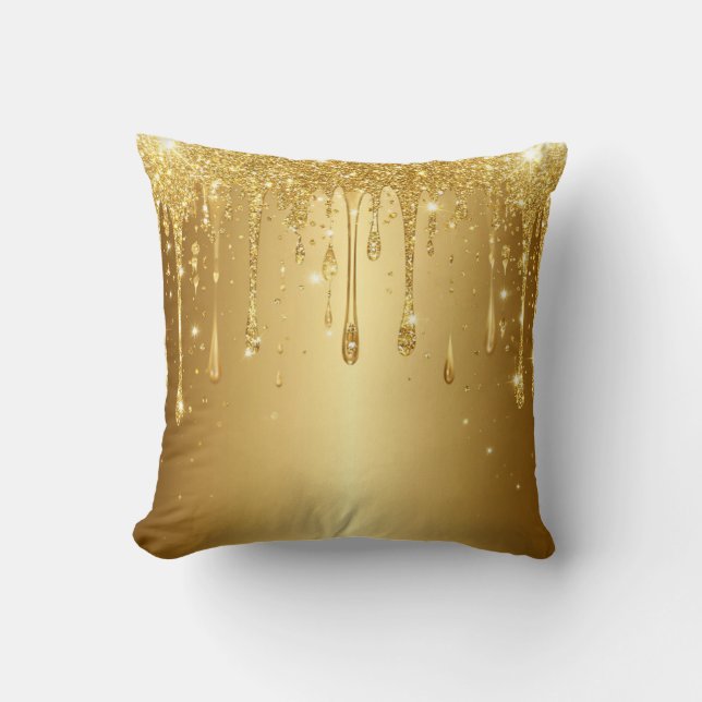 Shimmering Gold Glitter Drip Background Throw Pillow (Front)