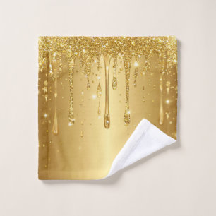 Shimmering Gold Glitter Drip Background Wash Cloth