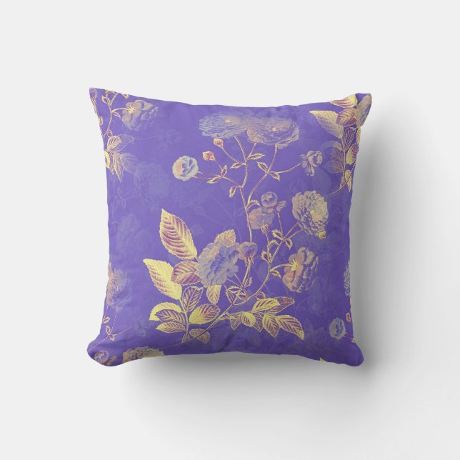Shimmering Gold Leaves and Lilac Flowers  Throw Pillow (Front)