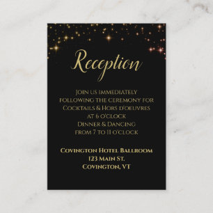 Shimmering Gold Sparkles Black Wedding Reception Enclosure Card