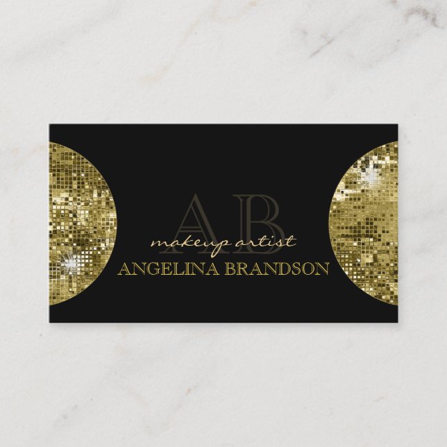 Shimmering Golden Ball Makeup Damask Black Card (Front)