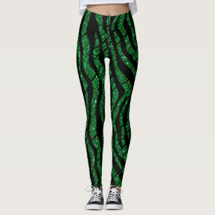 Shimmering Green and Black Abstract Pattern  Leggings