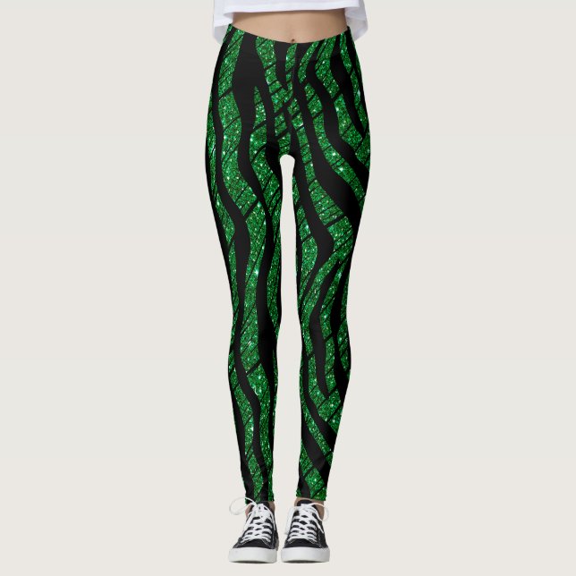 Shimmering Green and Black Abstract Pattern  Leggings (Front)