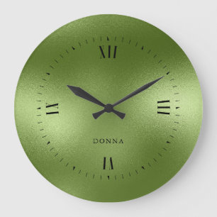Shimmering Green Background Large Clock
