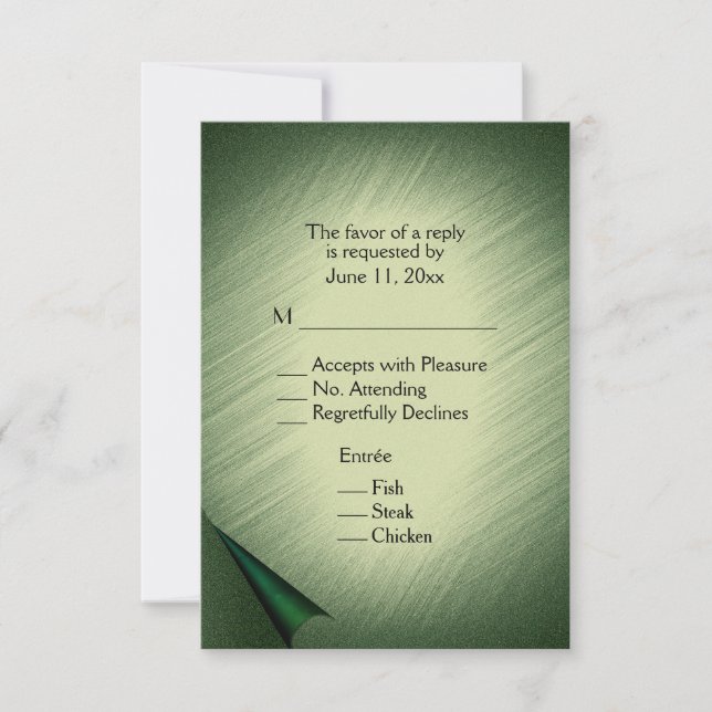 Shimmering Green RSVP Card with Menu (Front)