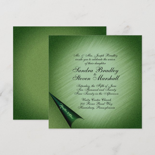 Shimmering Green Wedding Invitation (Front/Back)