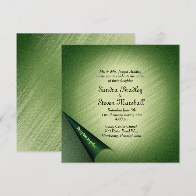 Shimmering Green Wedding Invitation (Front/Back)