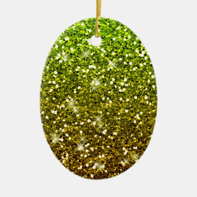 Shimmering Light Green Gold Glitters Ceramic Ornament (Front)