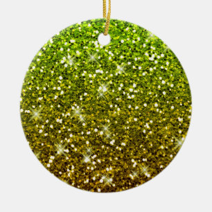 Shimmering Light Green Gold Glitters Ceramic Ornament