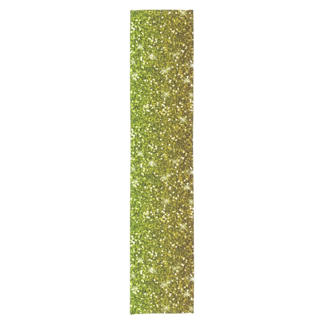 Shimmering Light Green Gold Glitters Short Table Runner (Front)