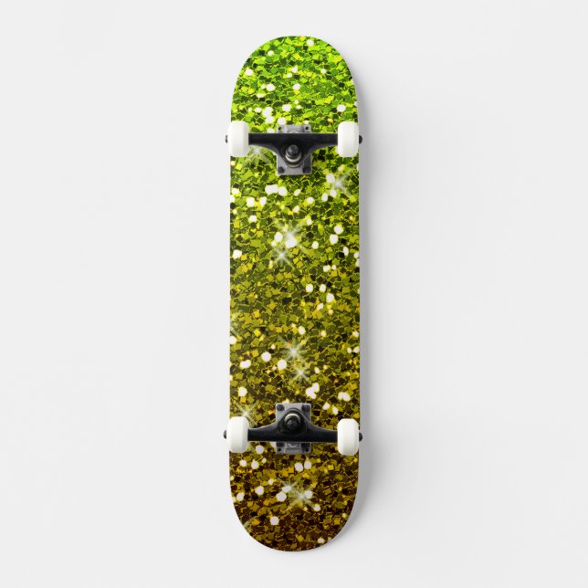 Shimmering Light Green Gold Glitters Skateboard (Front)