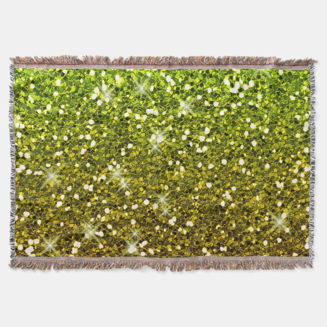 Shimmering Light Green Gold Glitters Throw Blanket (Front)