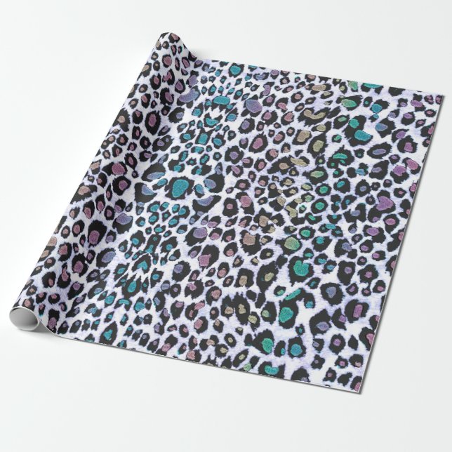 Shimmering Multicolored Leopard Print Wrapping Paper (Unrolled)