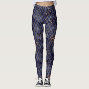 Shimmering Navy & Gold Sparkles Dragon Scales Leggings