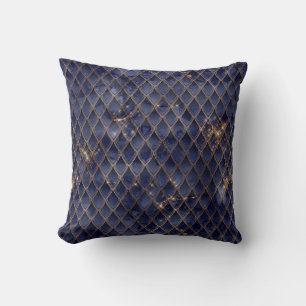 Shimmering Navy & Gold Sparkles Dragon Scales Throw Pillow