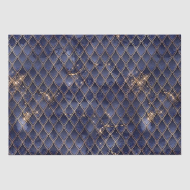 Shimmering Navy & Gold Sparkles Dragon Scales Tissue Paper (Front)