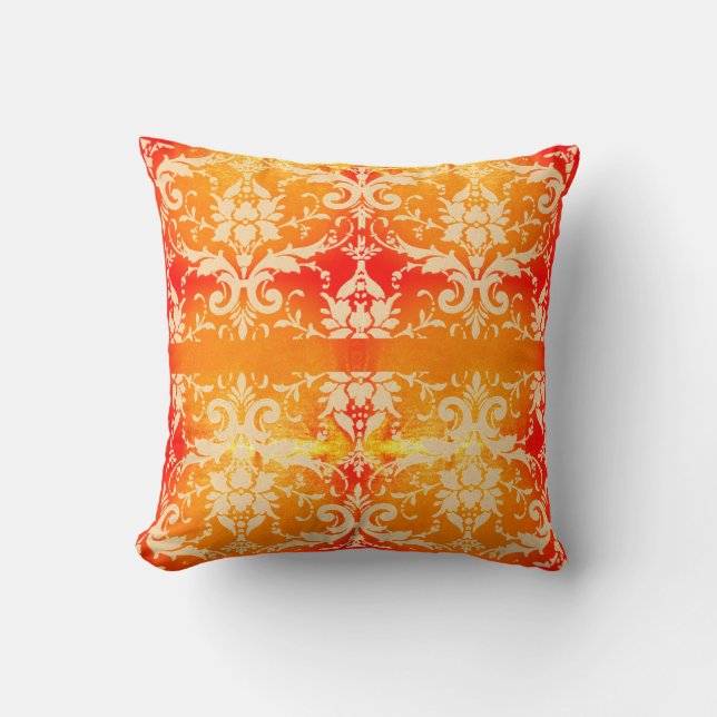 Shimmering Orange Vintage Scroll Throw Pillow (Front)