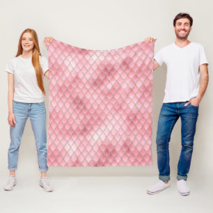Shimmering Pale Pink & Gold Glitter Dragon Scales Fleece Blanket