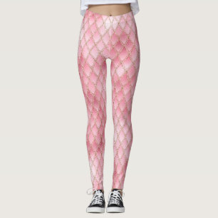 Shimmering Pale Pink & Gold Glitter Dragon Scales Leggings